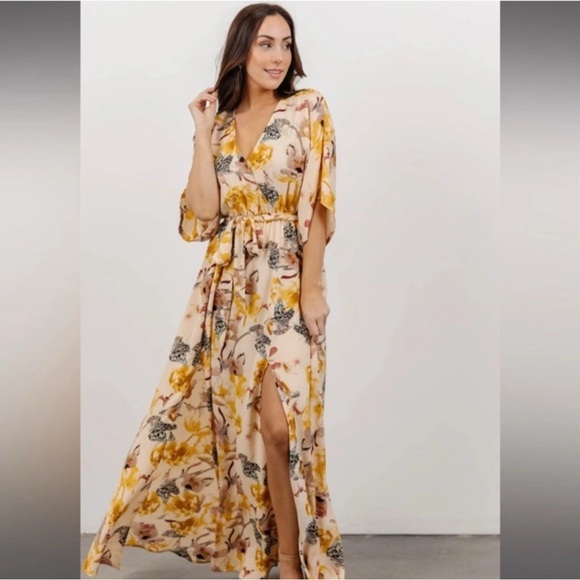 NWOT Aakaa Vici Baltic Born Corinth Floral Dolman Sleeve Button Front Dress M - Picture 1 of 9